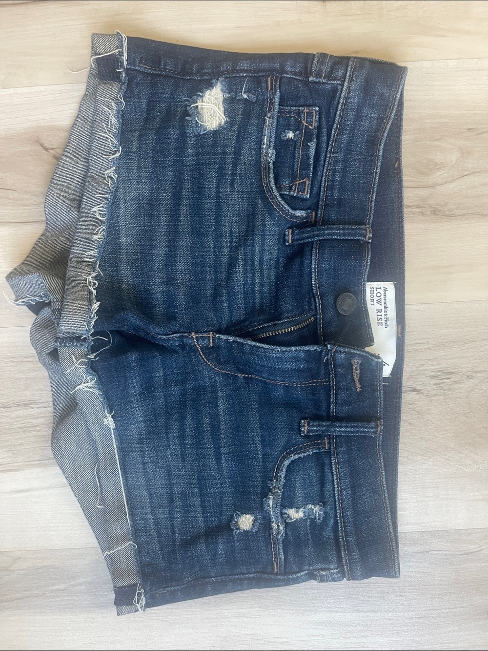 Abercrombie & Fitch Dark Blue Distressed Denim Cutoff Shorts